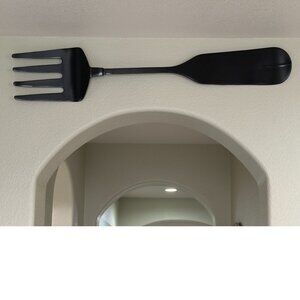 POTTERY BARN Black Oversized Wall Mount METAL Fork Utensil 48" RARE Vintage